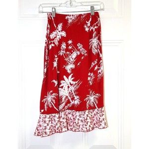Faith Resort Wear Tropical Skirt Embellished Palm Trees Hula Girl Red White XS